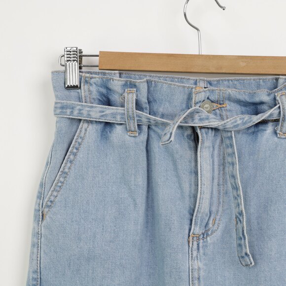 Hollister Ultra Hi Rise Denim Paper Bag Waist Light Wash Mini Skirt size 0 / 24 - Picture 7 of 9